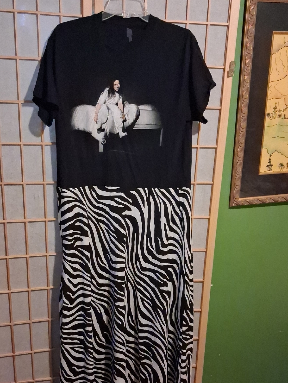 Billie Ellish Concert Tee Graphic Black & White Zebra Maxi Dress